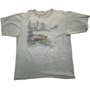 Canoe Lake Scenic Graphic T Shirt Mens Medium Outdoorsmen CabinCore Nature Tee